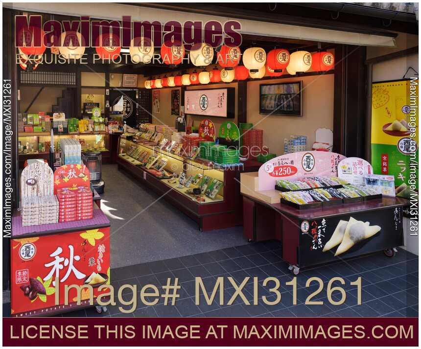 Yatsuhashi triangles Miyagegashi sweets on a store display in Kyoto