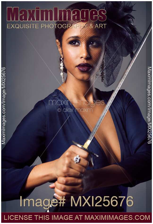 Young black woman with a Katana sword