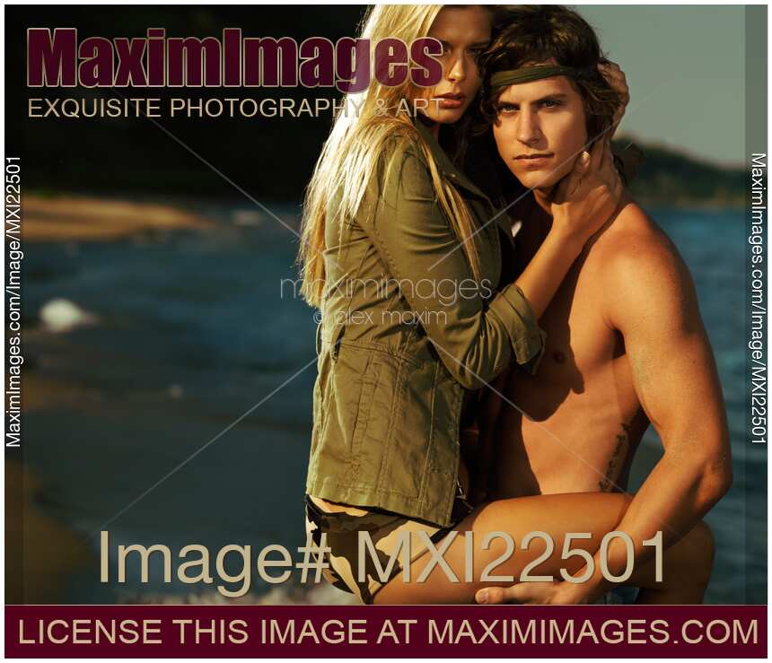 Young Couple on the Beach Sensual Portrait