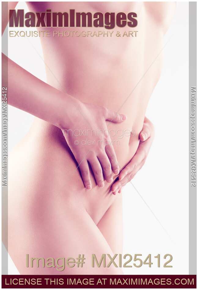 Young woman slim naked body closeup