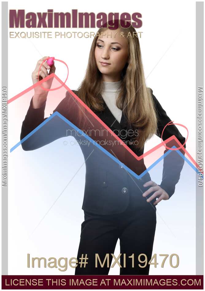 Young woman student of economics analyzing a financial chart