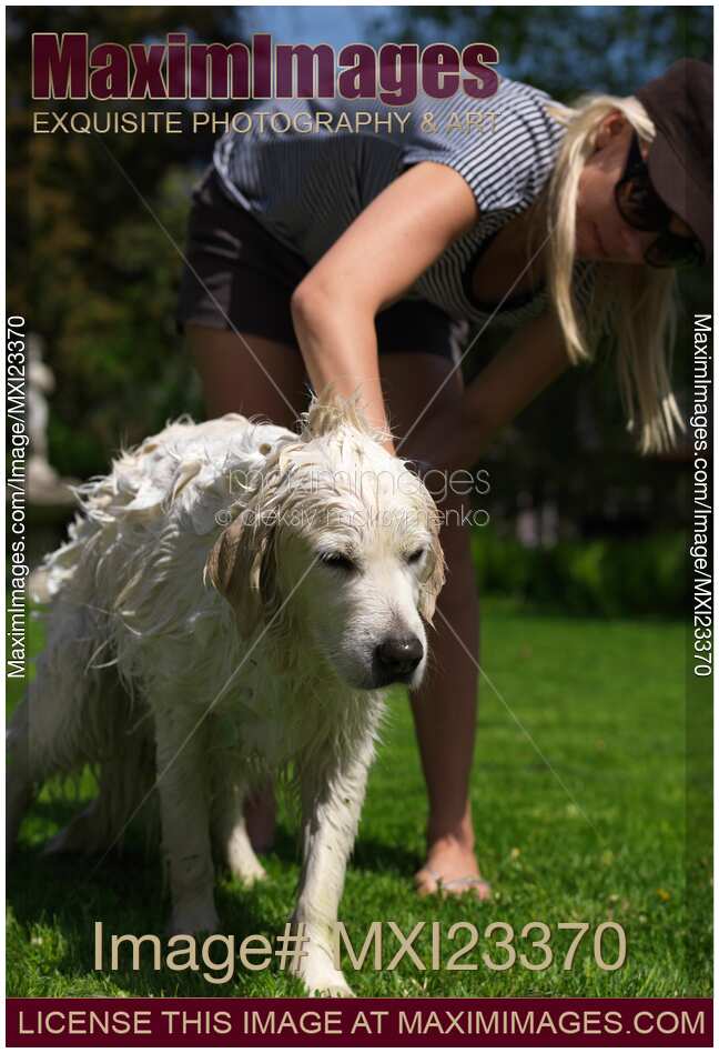 Young Woman Washing Her Dog