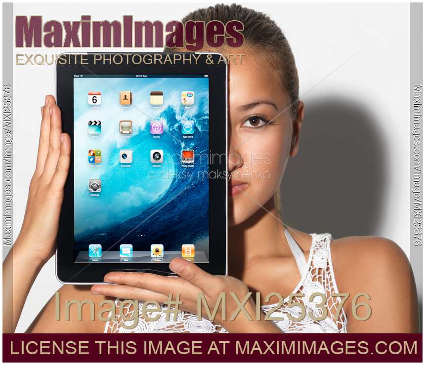 Young woman with Apple iPad in hands