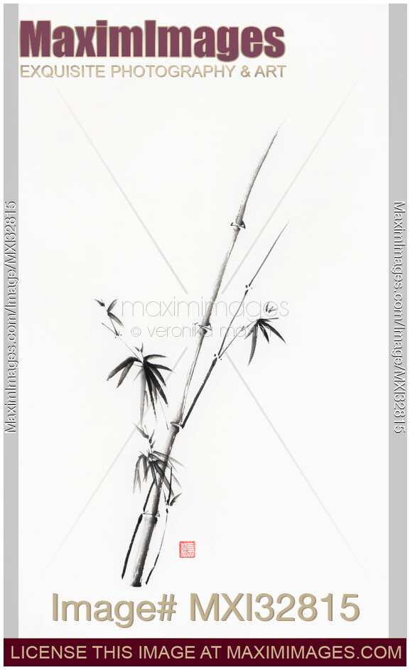 Zen bamboo illustration Minimalist Japanese sumi-e black ink painting