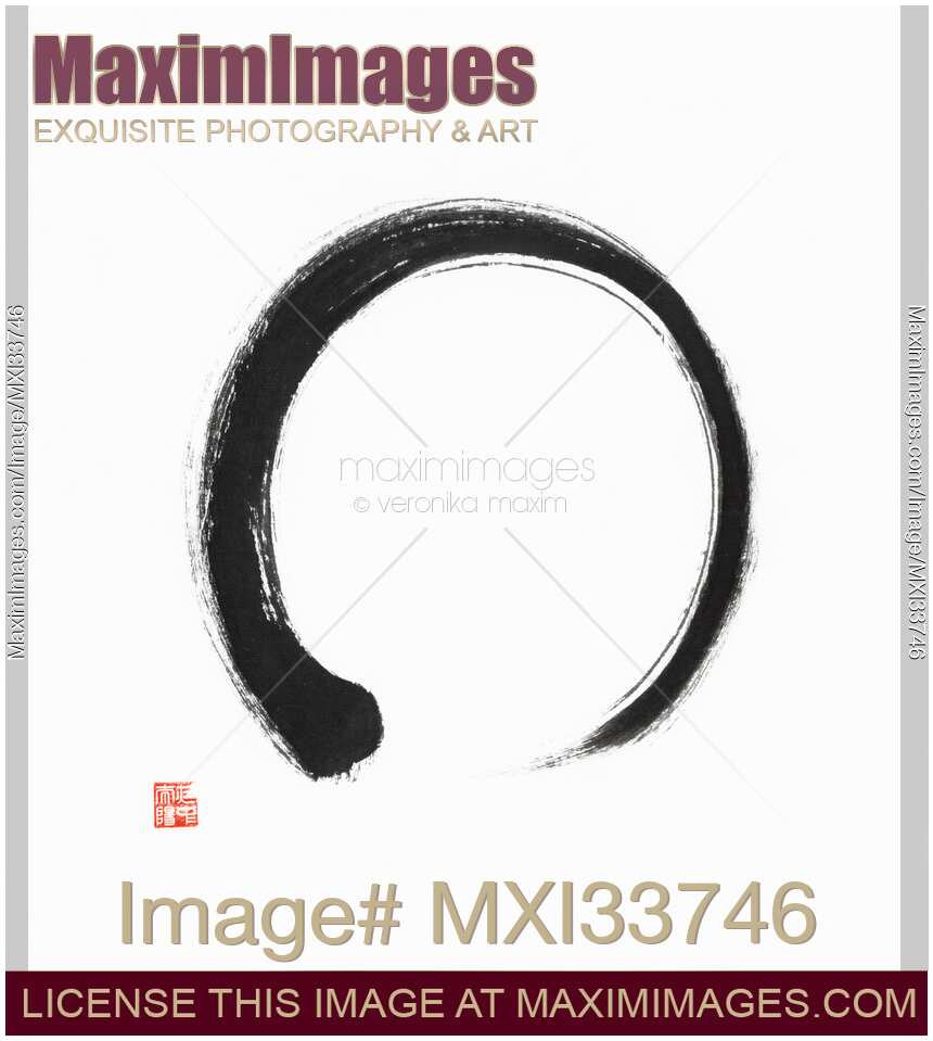Zen Sumi-e painting of a black Enso infinity circle on white
