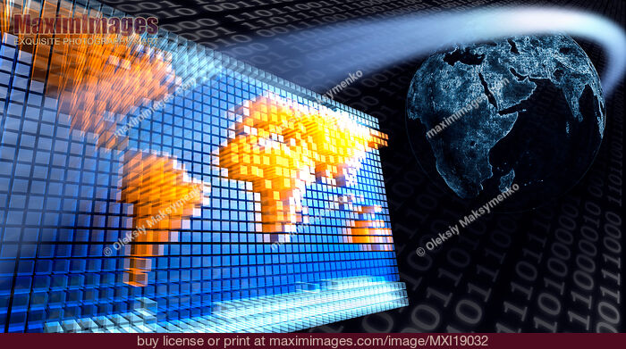 Stock image of Digital World Map and Earth Globe Buy commercial use license at MaximImages