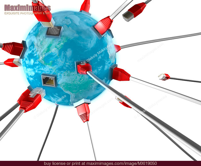 Stock image of Network Connectors Plugging into the Earth Globe Buy commercial use license at MaximImages