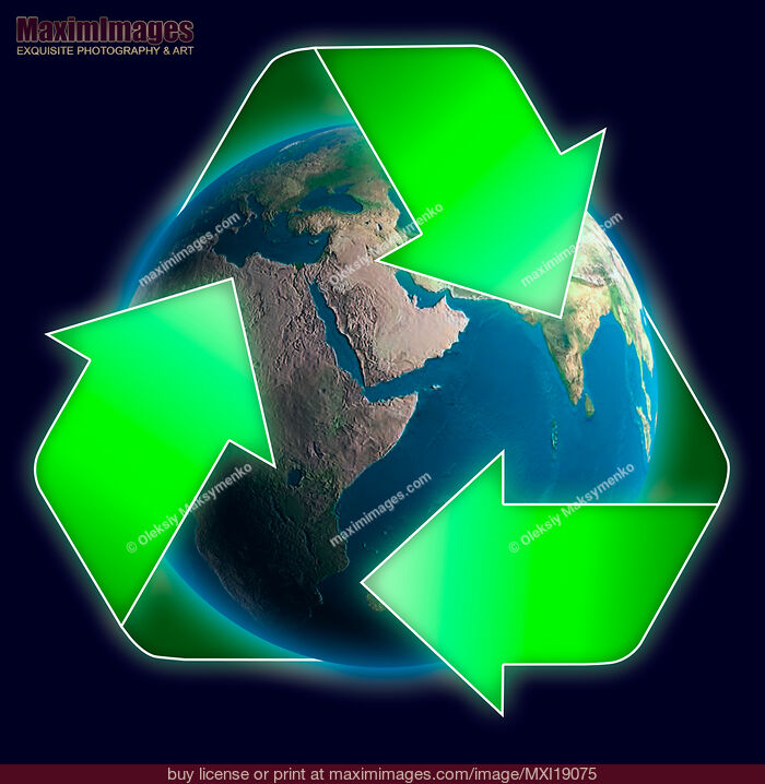 Stock image of Recycling symbol around planet earth Buy commercial use license at MaximImages