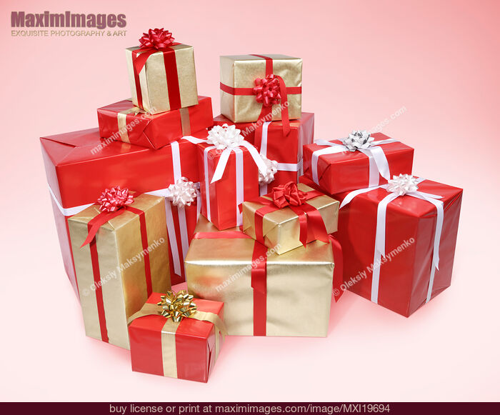 Christmas Gifts Pile of Presents. Stock Photo MXI19694