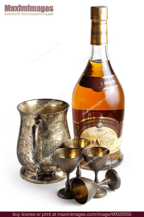 Stock photo of Ararat Armenian Cognac and Vintage Silverware Buy commercial use license at MaximImages