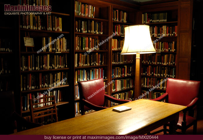 Stock photo of Dimly lit library Buy commercial use license at MaximImages