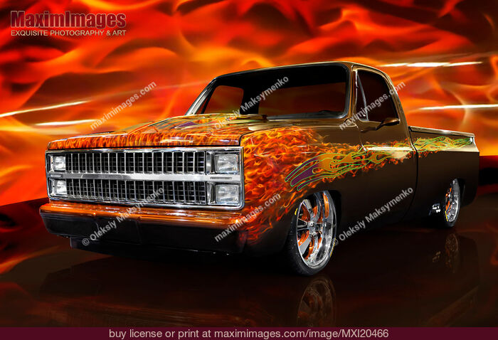 Stock photo of Hot Rod Chevrolet Scotsdale 1978 custom pickup truck Buy commercial use license at MaximImages