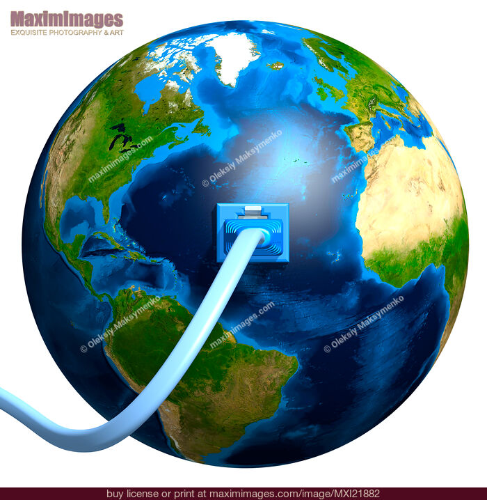Stock image of Network Cable Plugged into the Earth Internet socket Buy commercial use license at MaximImages