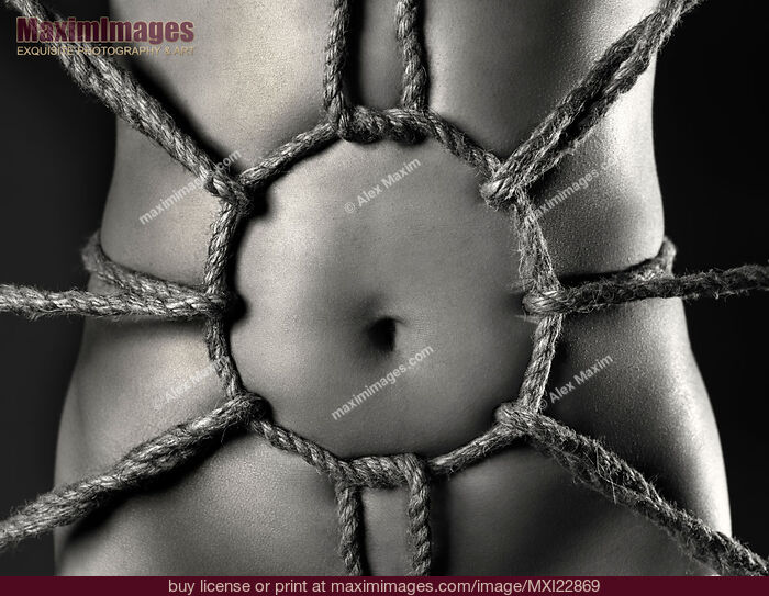 Stock photo of Nude woman body with rope pattern of Shibari bondage on her naked stomach Buy commercial use license at MaximImages