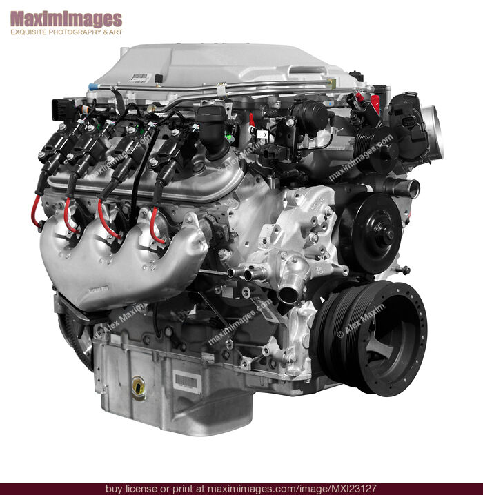 Stock photo of Supercharged V8 car engine isolated on white Buy commercial use license at MaximImages