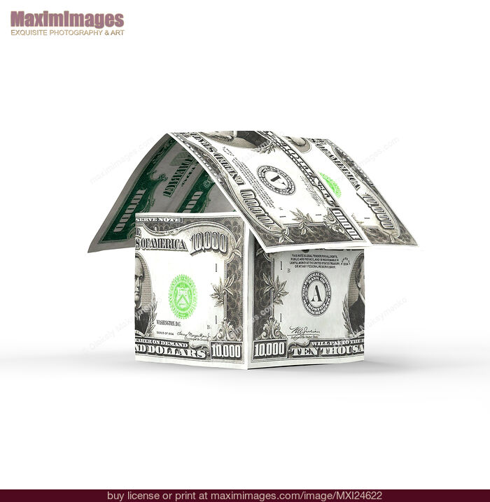 Stock image of House made of ten thousand dollar bills Buy commercial use license at MaximImages