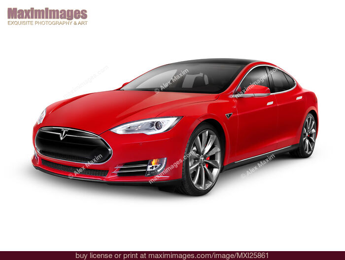 Stock photo of Tesla Model S red luxury electric car Buy commercial use license at MaximImages