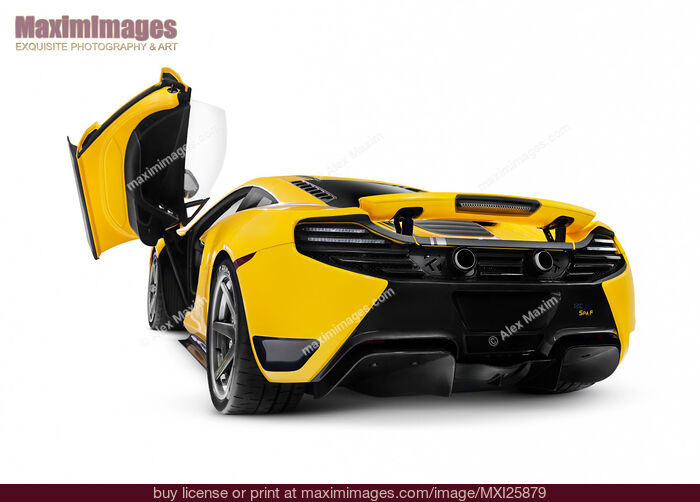 Stock photo of McLaren 12C supercar rear view with open butterfly door Buy commercial use license at MaximImages