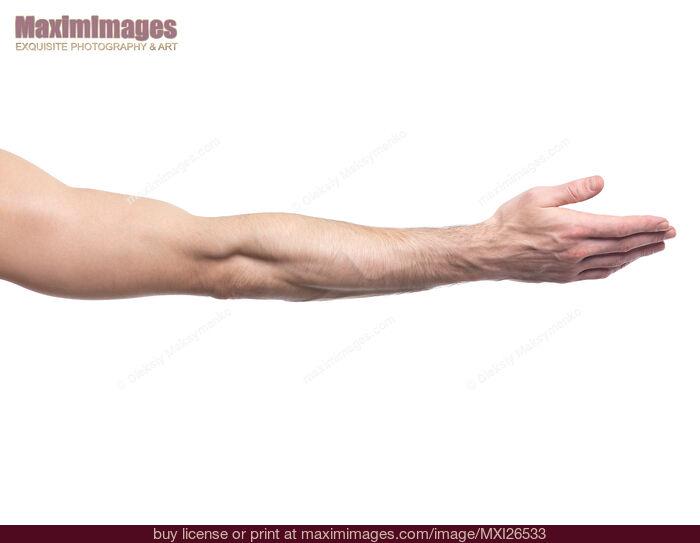 Stock photo of Extended man arm isolated Buy commercial use license at MaximImages