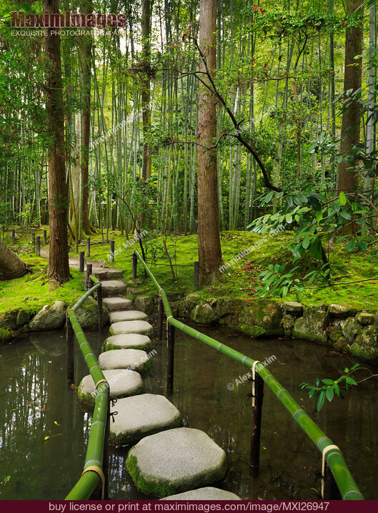 Stock photo of Stepping stones at Japanese Zen garden Buy commercial use license at MaximImages