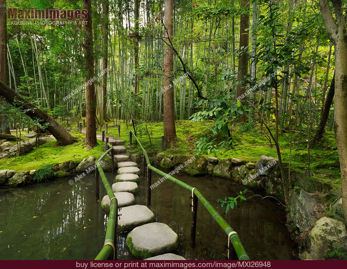 Stock photo of Japanese Zen garden with stepping stones Buy commercial use license at MaximImages