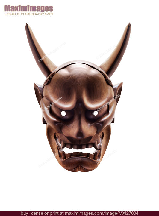 Stock photo of Hannya Japanese demon wooden mask Buy commercial use license at MaximImages
