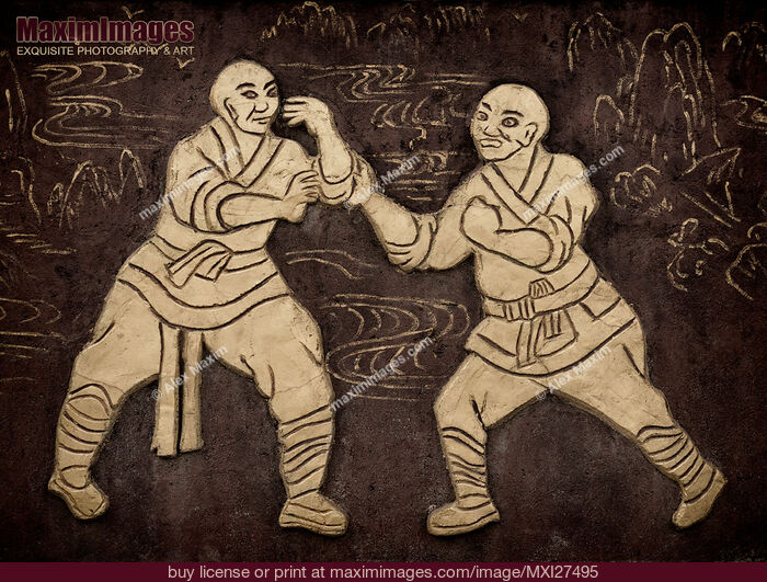 Stock photo of Shaolin monks artwork on a wall Buy commercial use license at MaximImages