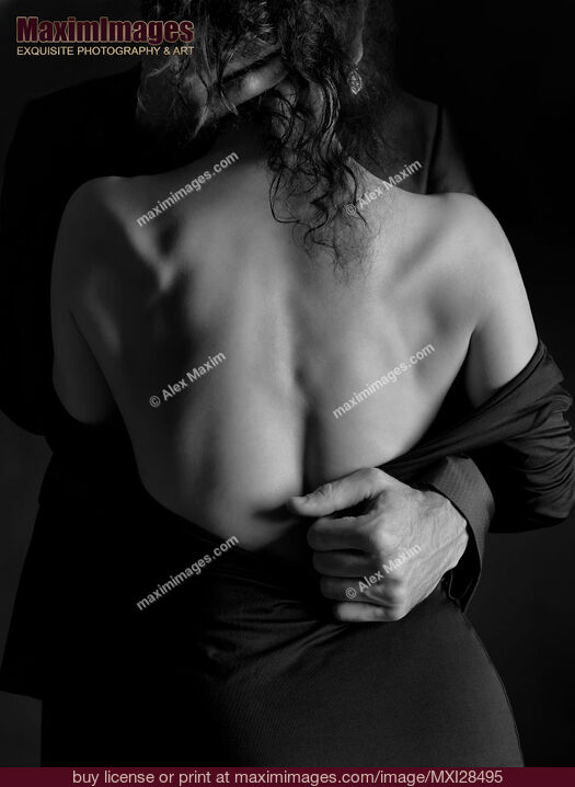 Stock photo of Romantic sensual portrait of man and woman embracing Black and white Buy commercial use license at MaximImages