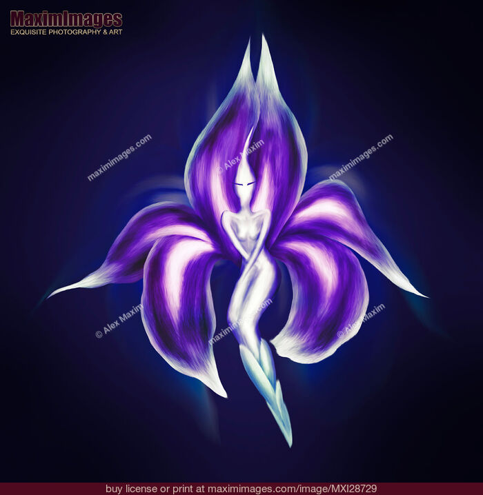 Stock image of Beautiful surreal purple dancing lady flower artistic illustration Buy commercial use license at MaximImages