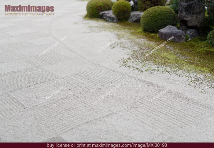 Stock photo of Detail of a checkered white gravel Zen garden at Kaizando hall Tofuku-ji Kyoto Buy commercial use license at MaximImages