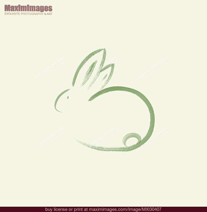Stock image of Cute round bunny rabbit original artwork based design art on green background Buy commercial use license at MaximImages