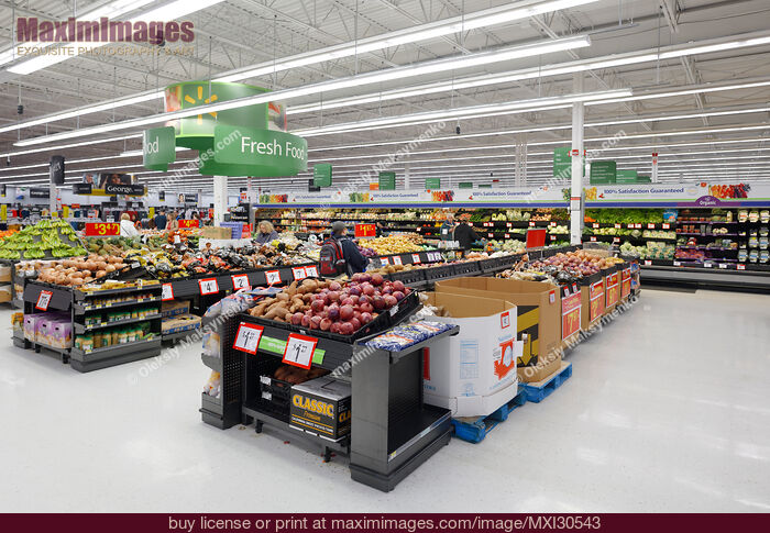 Stock photo of Walmart store fresh food section Buy commercial use license at MaximImages