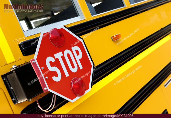 Stock photo of School Bus Stop Sign Buy commercial use license at MaximImages