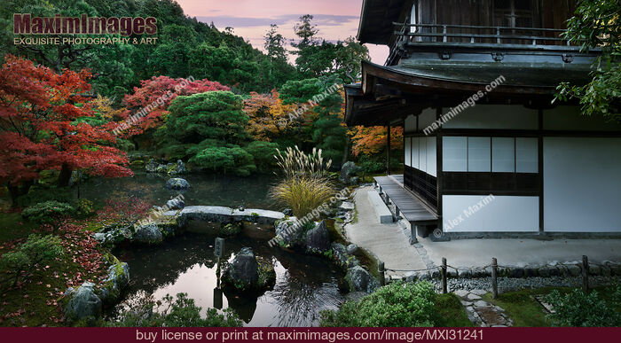 Stock photo of Ginkaku-ji Temple of the Silver Pavilion Zen garden at Kannonden hall in autumn Buy commercial use license at MaximImages