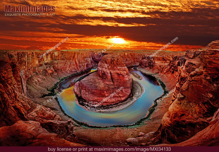 Stock photo of Horseshoe Bend Arizona sunrise landscape scenery Buy commercial use license at MaximImages