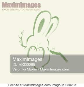 Cute happy green bunny rabbit swinging on a branch...... preview image