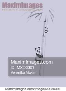 Cute pandas climbing bamboo trees artistic illustration...... preview image