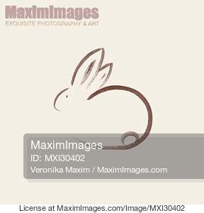 Cute bunny rabbit artistic design illustration brown on beige... preview image