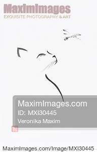 Minimalistic Sumi-e painting of a cat looking up at a...... preview image