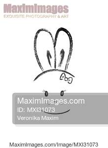 Cute kawaii bunny girl with a bow black and white illustration... preview image
