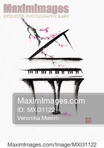 Grand piano minimalistic abstract ink painting with a...... preview image