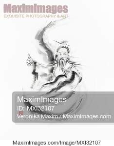 Sumi-e painting of a Daoist Immortal master practicing Tai...... preview image