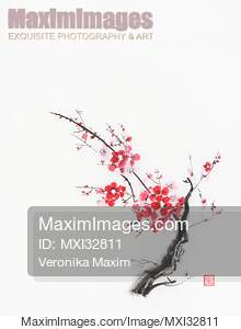 Cherry blossom abstract Japanese Zen painting of Sakura...... preview image