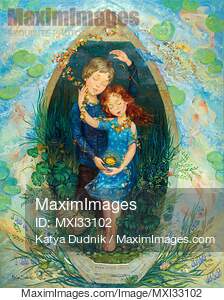 Cute teenage couple romantic artwork. Boy and girl lying in...... preview image