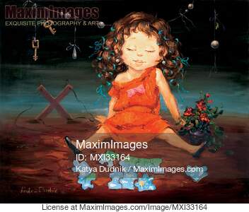 Little girl broken doll fell down from a dream and childish...... preview image