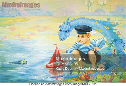 Little boy in sailor's uniform playing with a toy...... preview image