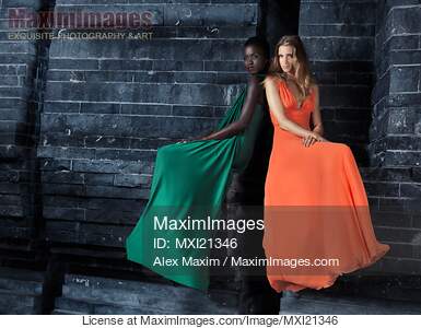Two Beautiful Women in Elegant Long Dresses... preview image