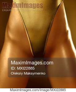 Sexy Covered with Gold Woman in High Cut Swimsuit... preview image