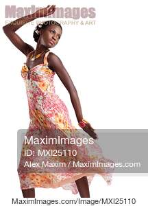 Beautiful african woman in pink floral dress... preview image