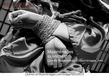 Woman with Her Hands Tied Behind Her Back Black and white... preview image